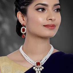 Peora White & Maroon Gold-Plated Crystal Studded Handcrafted Jewellery Set-image-23