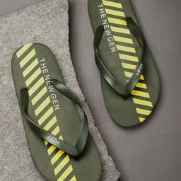 HRX by Hrithik Roshan Men Olive Green & Yellow Striped Thong Flip-Flops-30