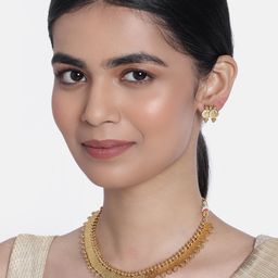 I Jewels Golden Gold Plated South Indian Style Temple Necklace Jewellery Set-57