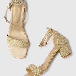 Marc Loire Embellished Woven Design Open Toe Block Heels With Ankle Loop image 2