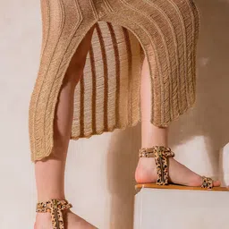 Saint G Embellished Leather Open Toe Flats With Zipper Closure-picture-40