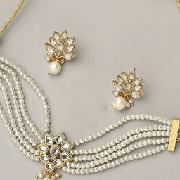 OOMPH Gold-Toned White Kundan Studded and Beaded Layered Jewellery Set-picture-21
