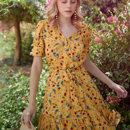 StyleStone Women Yellow & Blue Floral Printed Wrap Dress-picture-17