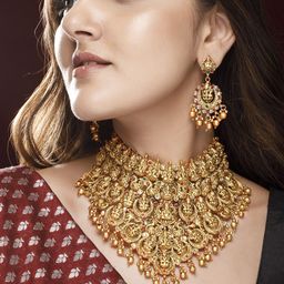 Rubans Gold-Plated Red & Green Stone-Studded Temple Jewellery-Set-17