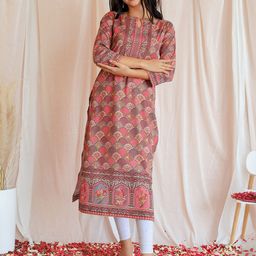 Libas Ethnic Motifs Printed Keyhole Neck Crepe Straight Kurta-74