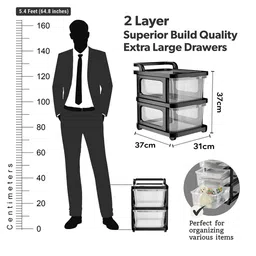 Kuber Industries Black 2 Layer Modular Cabinet Plastic Storage Drawer with Wheels image 2