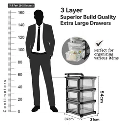 Kuber Industries Black 3 Layer Modular Cabinet Plastic Storage Drawer With Wheels image 4