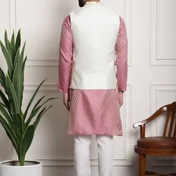 SOJANYA Men Pink Regular Thread Work Kurta with Churidar image 4