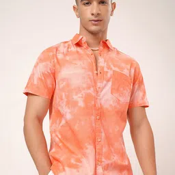 HIGHLANDER Men Orange & White Abstract Printed Slim Fit Casual Cotton Shirt-image-94