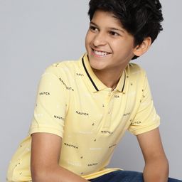 Nautica Boys Pure Cotton Brand Logo Printed Polo Collar T-shirt-image-43