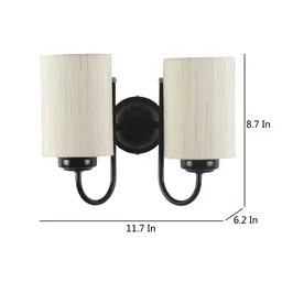 Devansh Off White & Beige Solid Traditional Wallchiere Double Lamp With Fabric Shade image 2