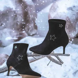 Saint G Women Embellished Heeled Suede Leather Mid-Top Chunky Boots-image-24