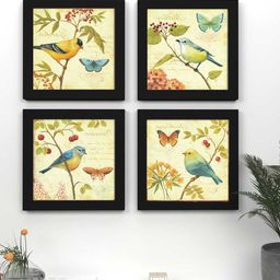 Wall Art Brown & Black Set of 4 Jardine Bird Wall Decor Art-23