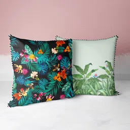 BIANCA 2 Pcs Black & Green Tropical Square Cushion Covers-13