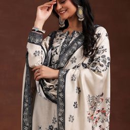 Libas Floral Printed Regular Kurta with Trousers & Dupatta image 5
