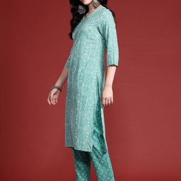 Anouk Geometric Printed Kurta with Trousers & With Dupatta image 4