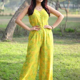 Libas Women  Lime Green Printed Spaghetti Straps Jumpsuit-image-70