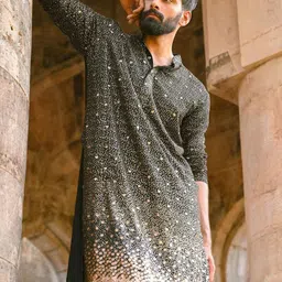 SHRESTHA BY VASTRAMAY Embellished Mandarin Collar Sequinned Georgette Kurta-picture-39