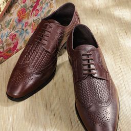 House of Pataudi Men Coffee Brown Handcrafted Leather Formal Brogues-image-20