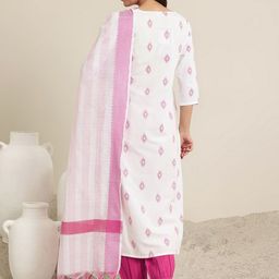 Libas Off White Abstract Woven Design Mirror Work Straight Kurta With Salwar & Dupatta image 4