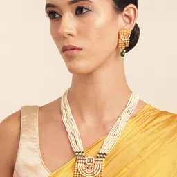 Anouk Gold Plated Kundan Studded Beaded Premium Layered Necklace & Earring Set-image-21