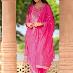 Libas Bandhani Printed Thread Work Kurta with Trousers & Dupatta-image-50