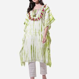 KALINI Women Green & White Shibori Kaftan Kurta-image-22