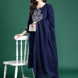 Indo Era Ethnic Motifs Embroidered Kurta with Trousers & Dupatta-picture-12