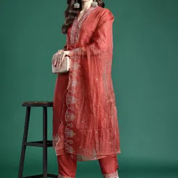 Indo Era Ethnic Motifs Embroidered Kurta with Trousers & Dupatta-image-72