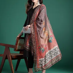 Indo Era Solid Kurta With Trousers & Dupatta-34