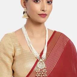I Jewels Women Gold-Toned & White Gold-Plated Pearl Studded & Kundan Jewellery Set-10