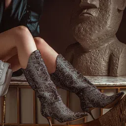 Saint G Women High Top Printed Leather Slim Heel Regular Boots-56