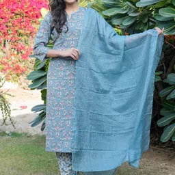 Vbuyz Floral Printed Straight Kurta With Trousers & Dupatta-image-23