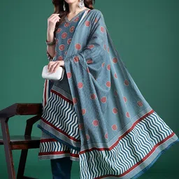 Indo Era Striped Pure Cotton Kurta With Trousers & Dupatta-picture-9