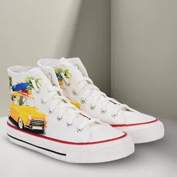 CROWCIA LONDON Men Printed Round Toe Lightweight Canvas Sneakers-image-68