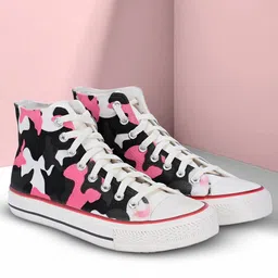 CROWCIA LONDON Men Printed Round Toe Lightweight Canvas Sneakers-image-81
