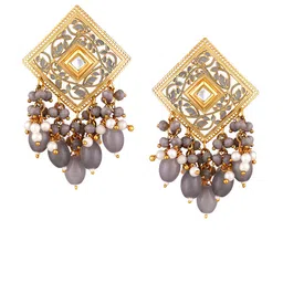 BDIVA 18k Gold Plated Kundan Studded Classic Drop Earrings-image-32