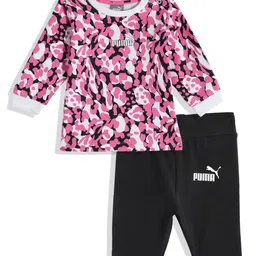 Puma Unisex Kids Pink & Black Printed T-shirt with Leggings Set-image-59
