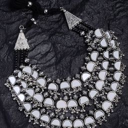 PANASH Silver-Toned & Black German Silver Solitaire Oxidised Necklace-picture-28