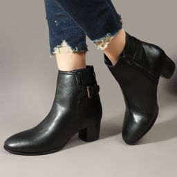 Carlton London Women Round Toe Block Heel Monk Strap Boots-picture-53