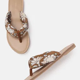 Allen Solly Women Brown & White Floral Print Open Toe Flats-37