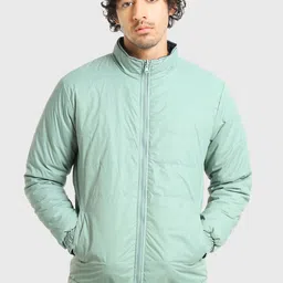 Bewakoof Men Sea Green & Navy Blue Reversible Puffer Jacket-picture-48