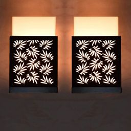 Gojeeva Black & White 2 Pieces Textured Contemporary Wooden Rectangle Shaped Wall Lamp-20