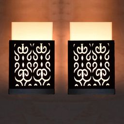 Gojeeva Black & White 2 Pieces Textured Contemporary Wooden Rectangle Shaped Wall Lamp-38