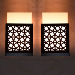 Gojeeva Black 2 Pieces Textured Wooden Square Shaped Wall Lamps-35