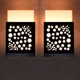 Gojeeva Black 2 Pieces Textured Contemporary Rectangle Shaped Wooden Wall Lamp-35
