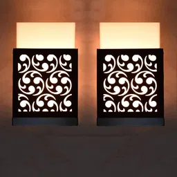 Gojeeva Black 2 Pieces Textured Contemporary Rectangle Shaped Wooden Wall Lamp-49