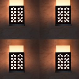 Gojeeva Black & White 4 Pieces Textured Contemporary Wooden Rectangle Shaped Wall Lamp-image-91