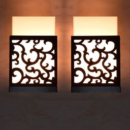 Gojeeva Black 2 Pieces Wood Square Shaped Textured Contemporary Wall Lamp-image-55