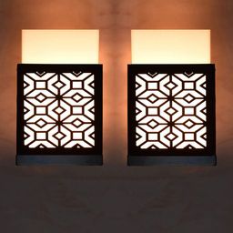 Gojeeva Black 2 Pieces Wood Square Shaped Textured Contemporary Wall Lamp-image-63